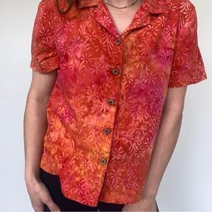 90s Vintage Caribbean Joe Colorful Women’s Button Front Short Sleeve Size Medium